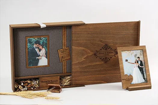 Ahşap Kit Albüm Kutusu ve 15x21 Masaüstü Çerçeve